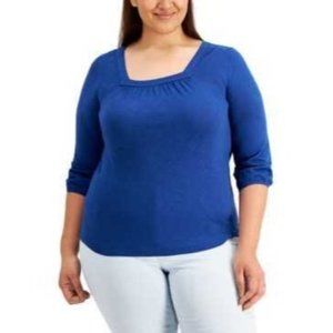 Style & Co. Textured Peasant Top XL Navy MSRP $49.50